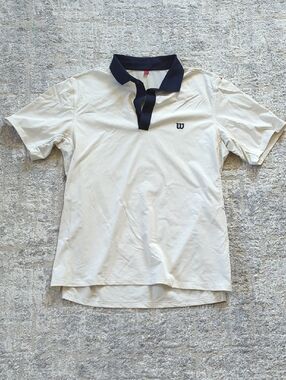 Wilson Cream Polo with Navy Collar Size Small
